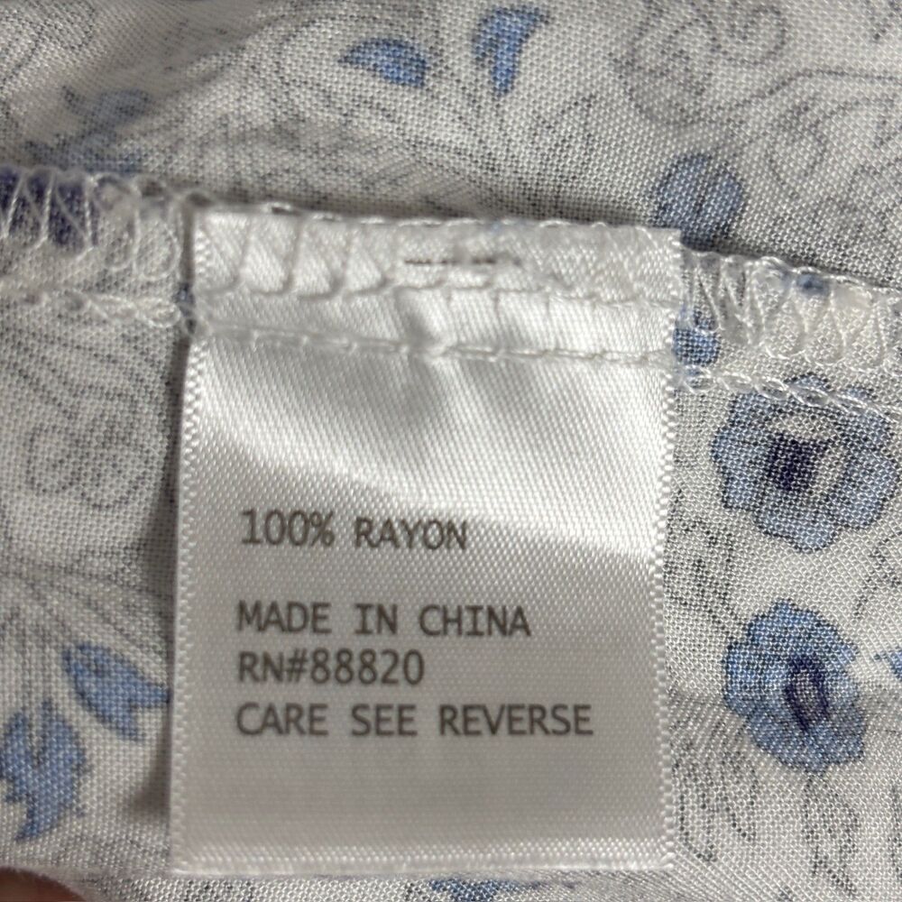 Jones New York JNY Floral V Neck Blouse 2X Blue White Tie Sleeve Boho Coastal - Picture 6 of 11